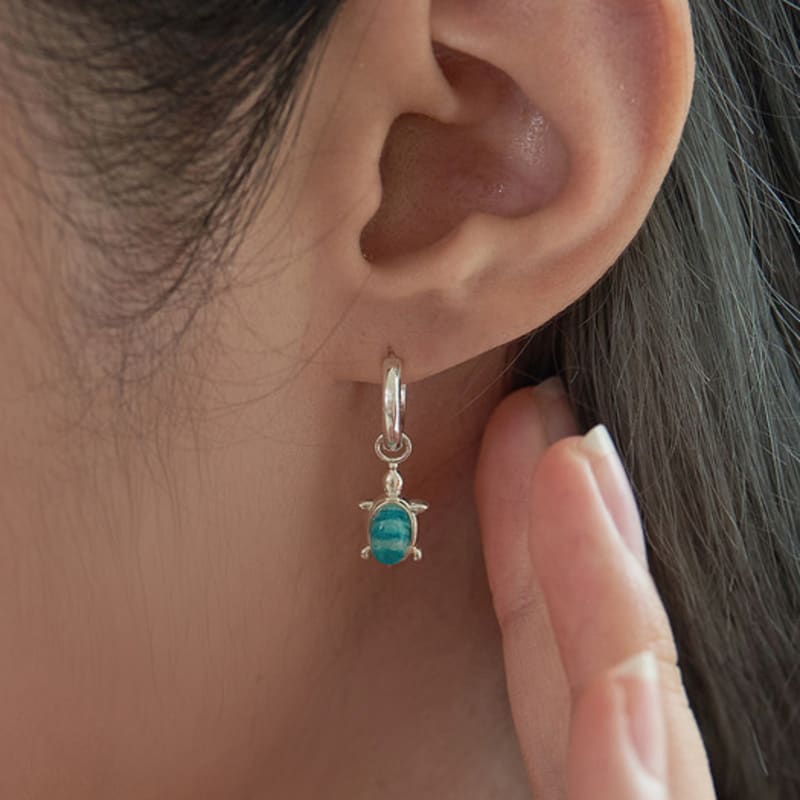 OR D`OR Amazonite Baby Turtle One-Touch Earrings