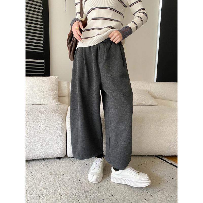 Sinan 3D Pattern Retro Elastic High-Waist Loose Wide-Leg Cropped Pants with Plus Velvet SN8337 Medium