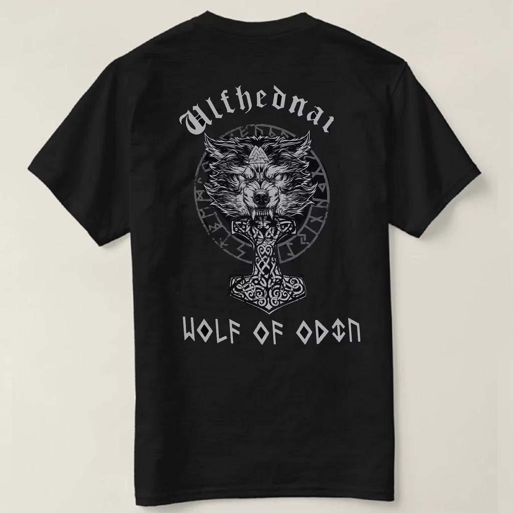 Norse Myth Thor Hammer Mjolnir Rune Wolf of Odin Valhalla T-Shirt Cotton O-Neck Short Sleeve Casual Mens T-shirt Size