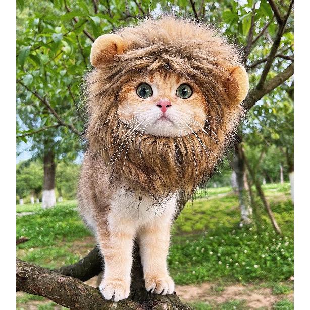 Lion Mane Wig for Cat Costume Pet Adjustable Washable Comfortable Fancy Lion Hair Cat Clothes Dress for Halloween Christmas Easter Festival Party