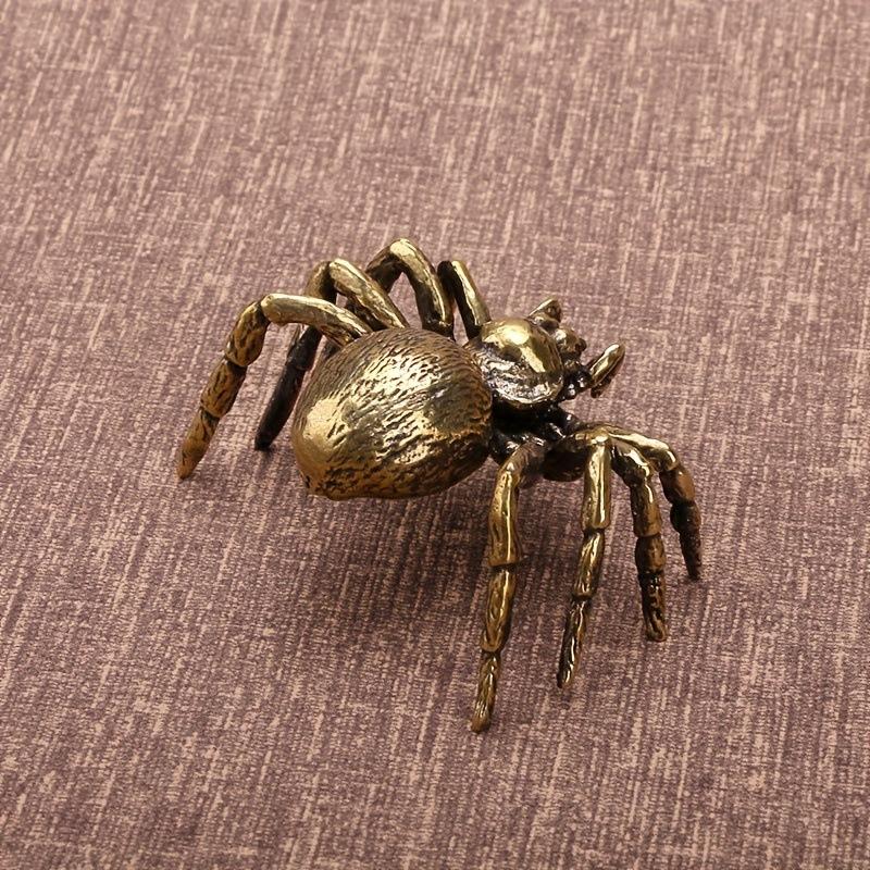 Creative Brass Spider Figurine Miniature Copper Insect Desktop Decor Vintage Tea Pet Craft Collection
