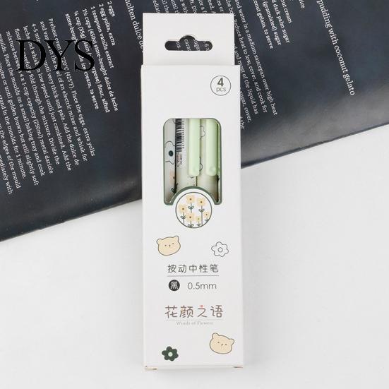 Plastic Pen 4Pcs/Set 0.5mm Gel Press Quick Drying Black Ink Fine Student Point Stationery Flower Themed Writing Office Supplies Sign
