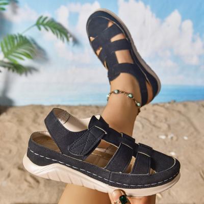 Sandali Sportivi Cavati da Donna con Zeppa Spessa Scarpe Muffin Sandali Romani con Velcro Avvolgenti per la Testa Taglia Grande
