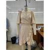 Vestido Mini de Verano Cruzado con Cuello en V Color Sólido Cintura Alta Dobladillo con Volantes Manga Corta Acampanada Elegante Casual Fiesta Cita Uso Diario Vestido de Sol