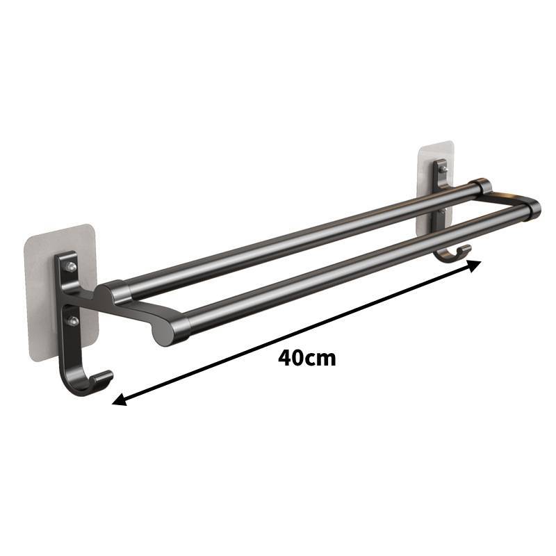 Bathroom Towel Rack Double Bar Aluminum Wall Mounted Self Adhesive For Home Use