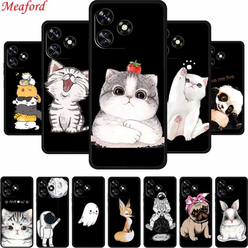 Funda For Oukitel C51 Case Cute Cartoon Cat Black Silicone Soft Phone Case For Oukitel C51 Back Cover Cases C 51 Coque 6.8" Capa