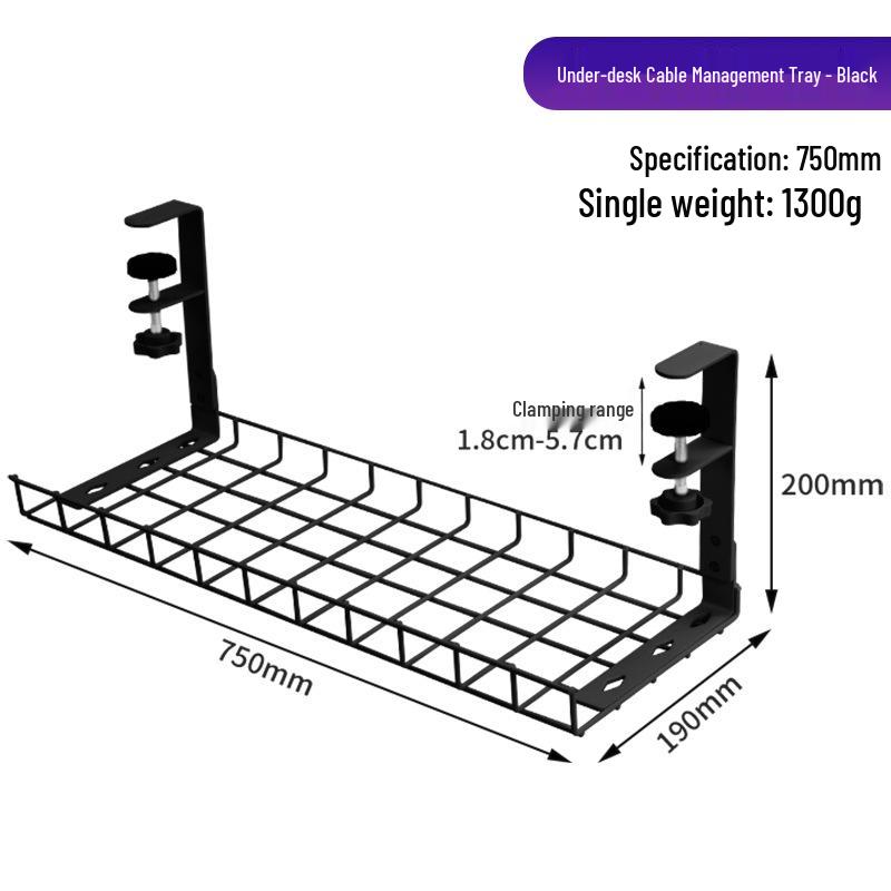 Under-Desk No-Drill Cable & Power Strip Organizer Rack