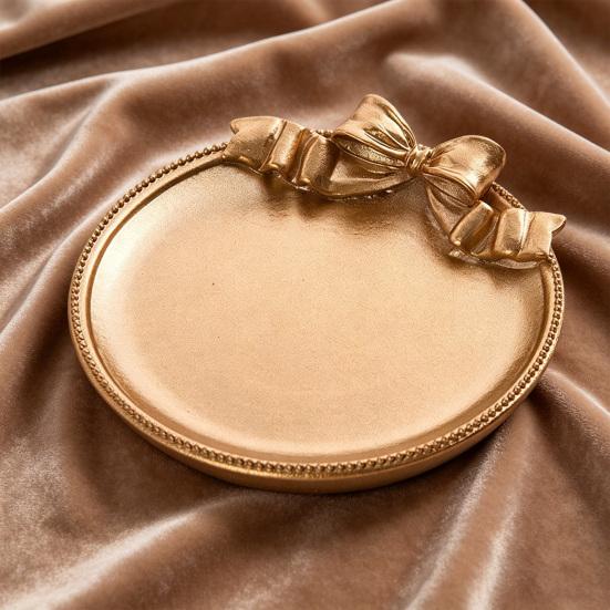Decorative Bow Resin Jewelry Tray Matte Gold Ring Dish Trinket Holder Vintage Style Storage Organizer for Rings Earrings Necklaces Hairpins Gift