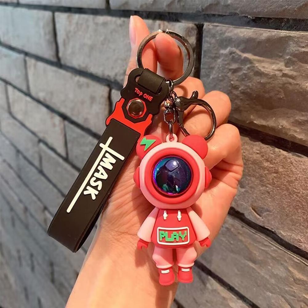 Cartoon Lightning Bear Car Keychain Pendant Bag Astronaut Key Holder Keyfob Key Chain Delicate Key Chain for Girls Couple Gifts Key Ring