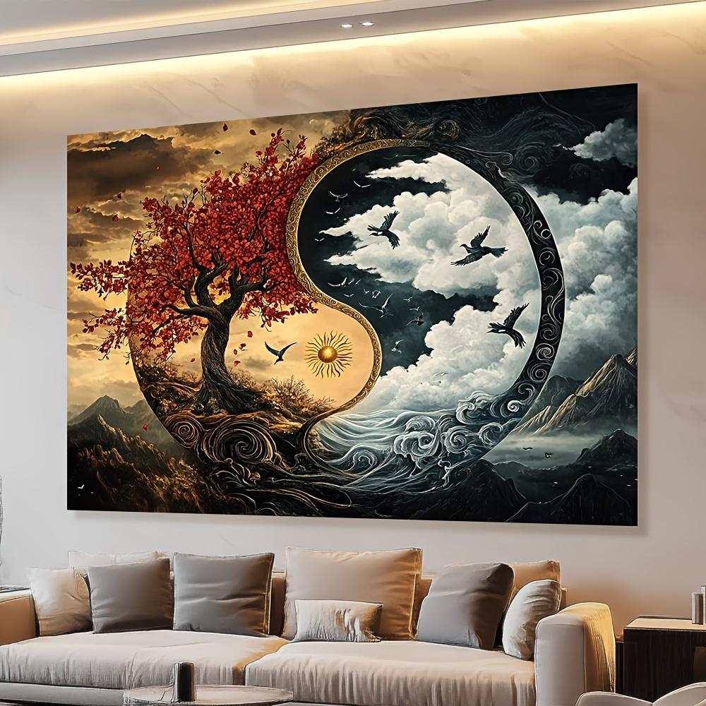 1pc Yin-Yang symbol tapestry, machine washable polyester, suitable for bedroom and living room decoration. 100X70CM