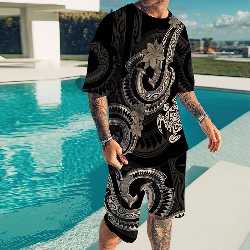 

Муж. Комплект из шорт и футболки Футболка Инвентарь Волшебные узоры С принтами Круглый вырез На открытом воздухе Уличный С короткими рукавами Одежда 2шт Классический Классический 3XL коричневый