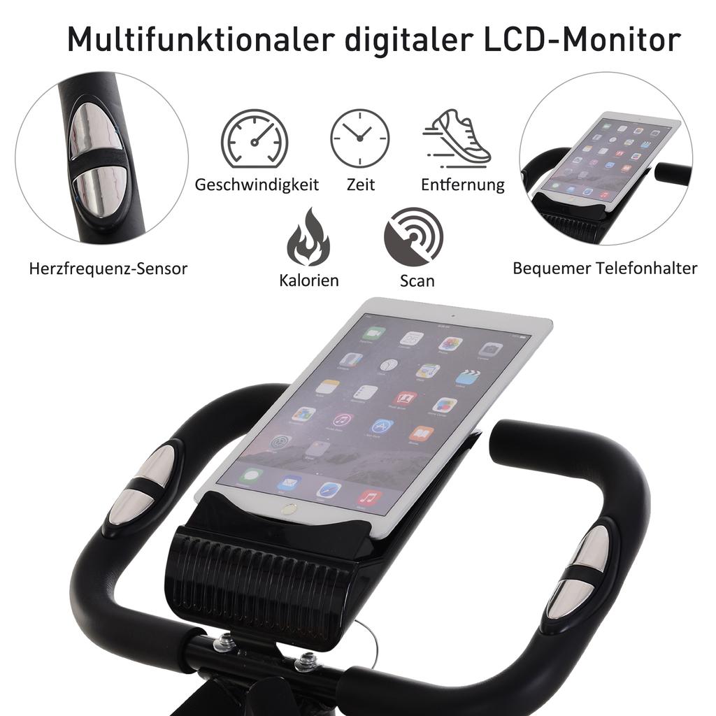 2-in-1 Folding Exercise Bike with 8-Level Magnetic Resistance, Arm Resistance Band, Pulse Sensor, Black