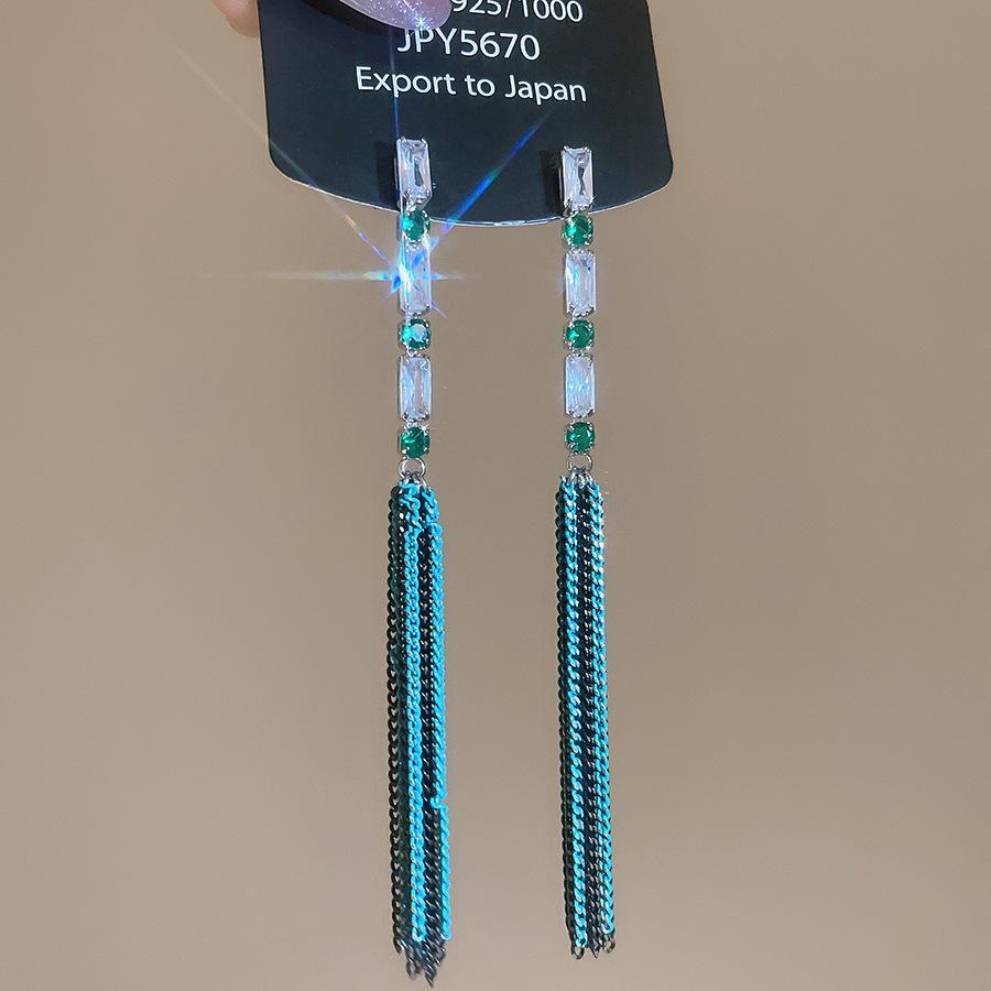 Silver Needle Zircon Geometric Tassel Earrings - Luxury Fashion Ear Studs for Women