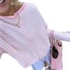 New European and American women's fashionable street loose striped knit cardigan long-sleeve sweater for women, red coat