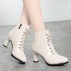 Women Victorian Ankle Boots British Style Thick Heel Shoes Fashion Lace Up Autumn And Winter Keep Warm Pointed Tip For Office