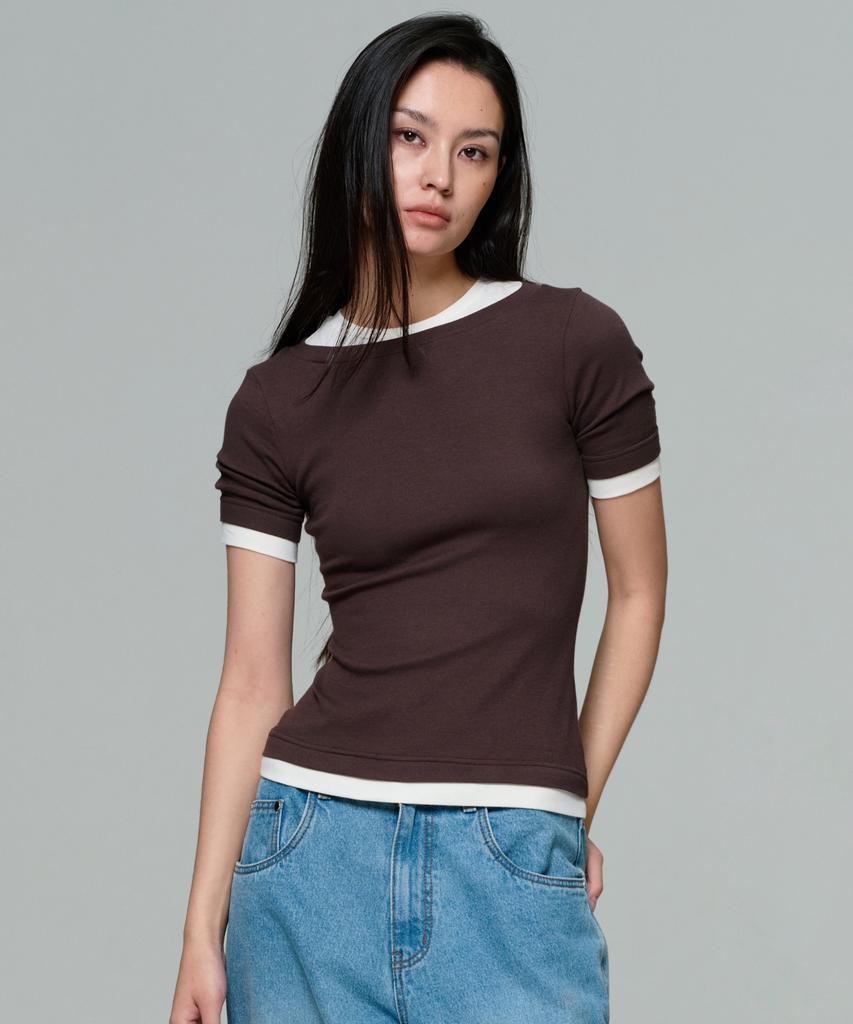ERA Women Boat Neck Double Layer Slim Rib T - Toasted Cream
