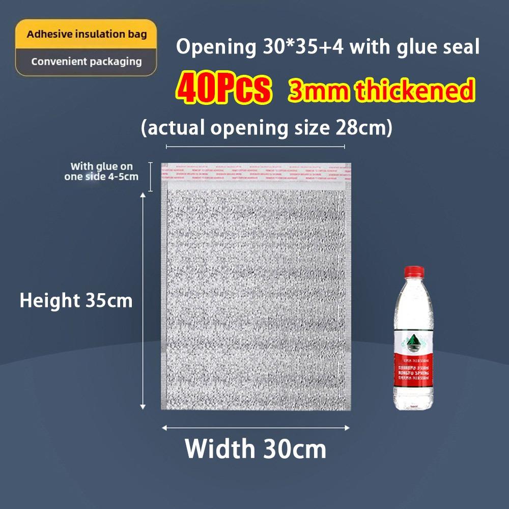 40Pcs/Pack 3mm Thickened Aluminum Foil Bag Food Thermal with Closure Insulation Bag Ice Cold Warm Cooler Bag Delivery Carrier