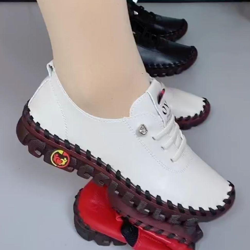 Soft Leather Shoes Comfortable Flat Lace-up Shoes Beef Tendon Sole Soft Bottom Soft Surface Plus Size Women's Shoes