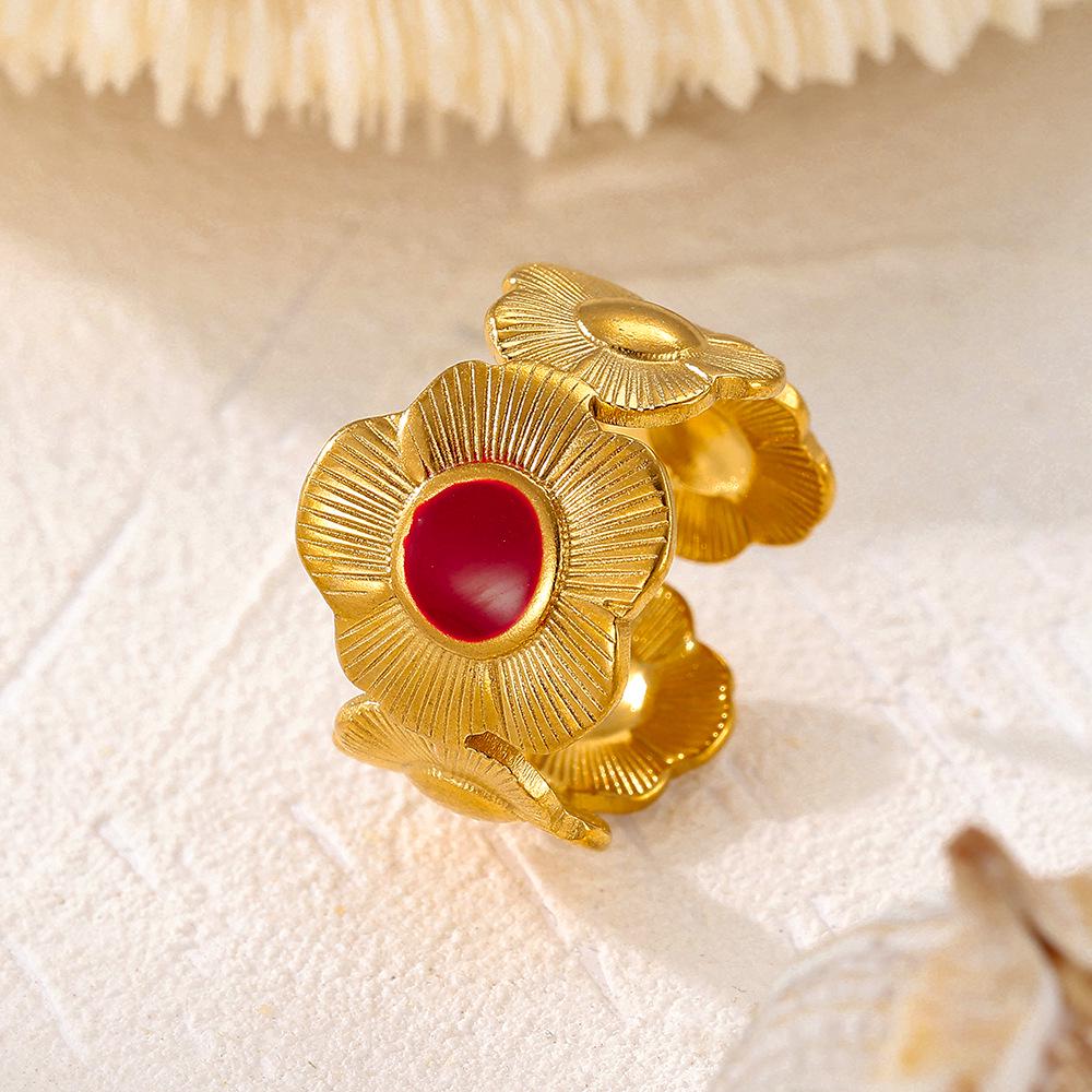 Anello in Acciaio Inossidabile con Gocce Irregolari Floreali Francesi - Design Lussuoso e Resistente ai Colori per Donne