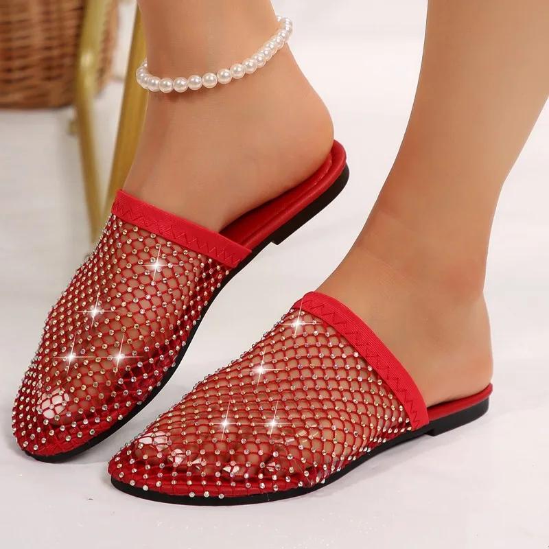 Fashion Women Slippers 2024 Women Summer New Water Diamond Flat Round Head Slippers Home Anti-skid Sandals Slides Women Zapatos De Mujer