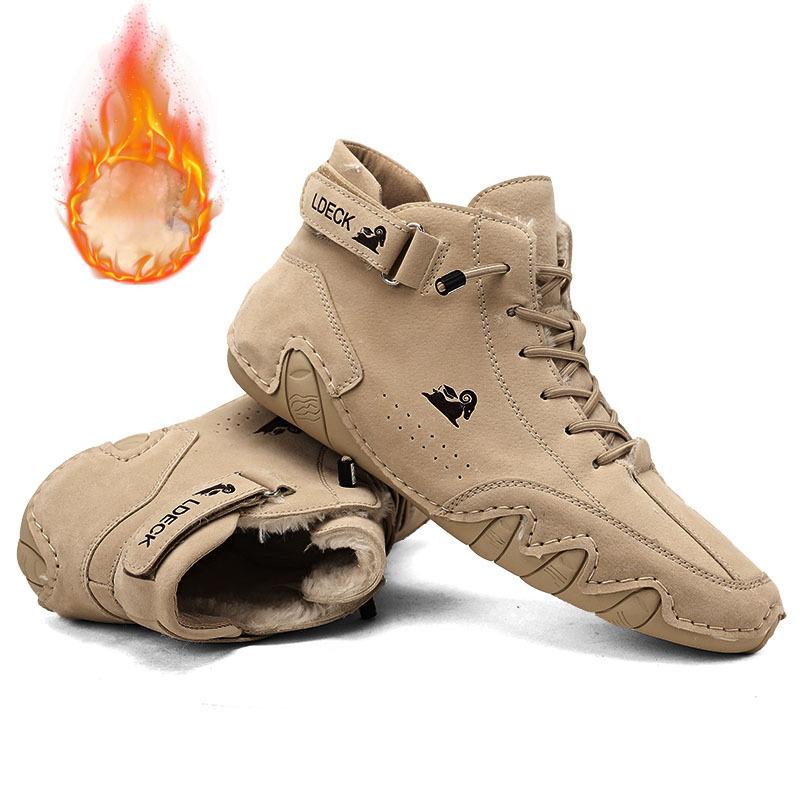 Fashion 2024 Men's Shoes Casual Shoes Ankle Boots Retro Winter Warm Plush Men Shoes Flat Lace Up Non-slip Trend Short Snow Boots