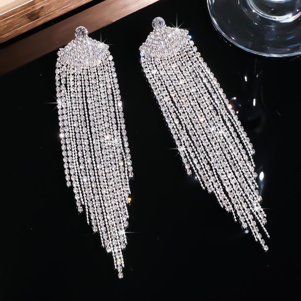 Schwerindustrie Glänzende Strass Lange Fransenohrringe