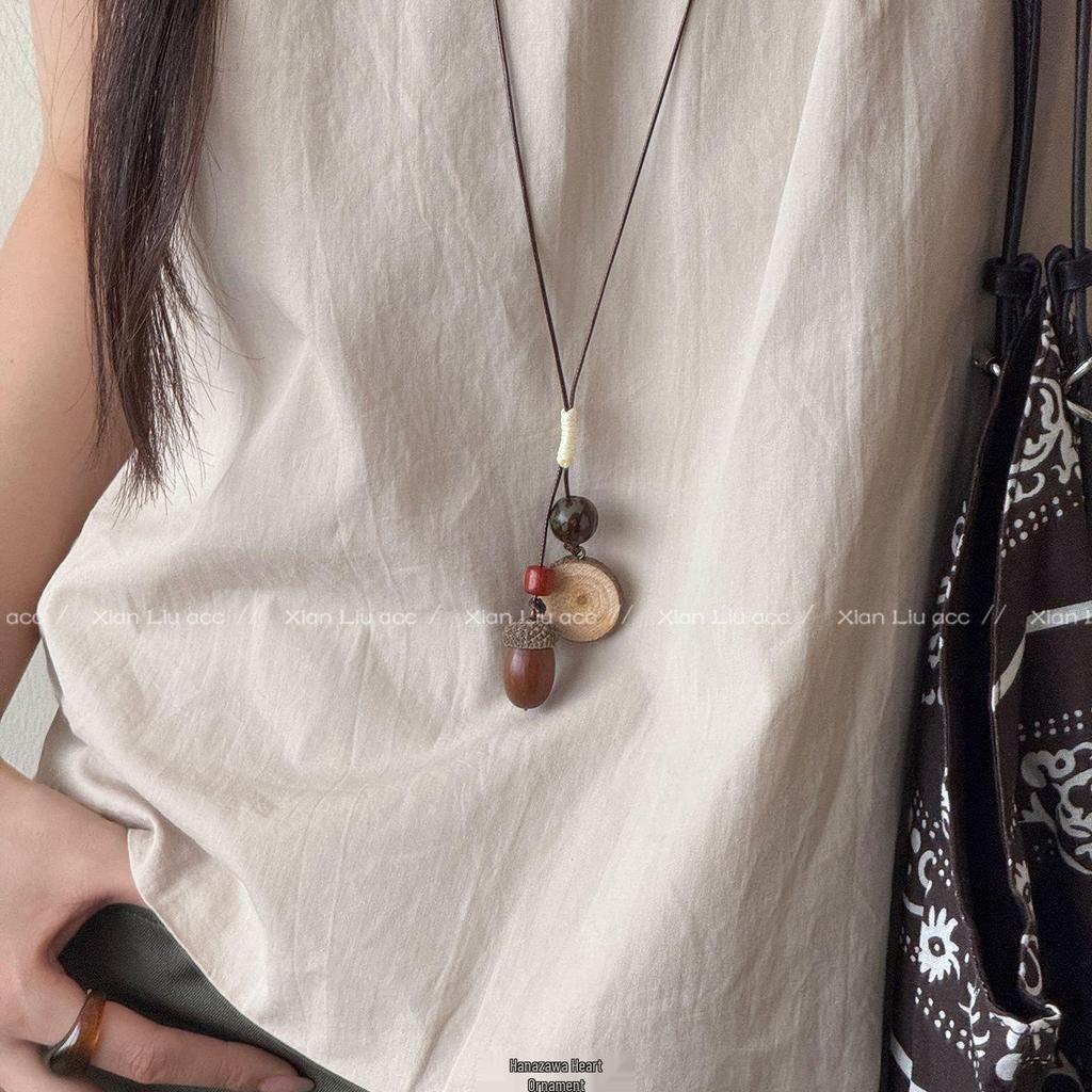 2025 New Retro Ethnic Acorn Pendant Necklace - Women’s Ancient Chinese Style Long Sweater Chain Accessory