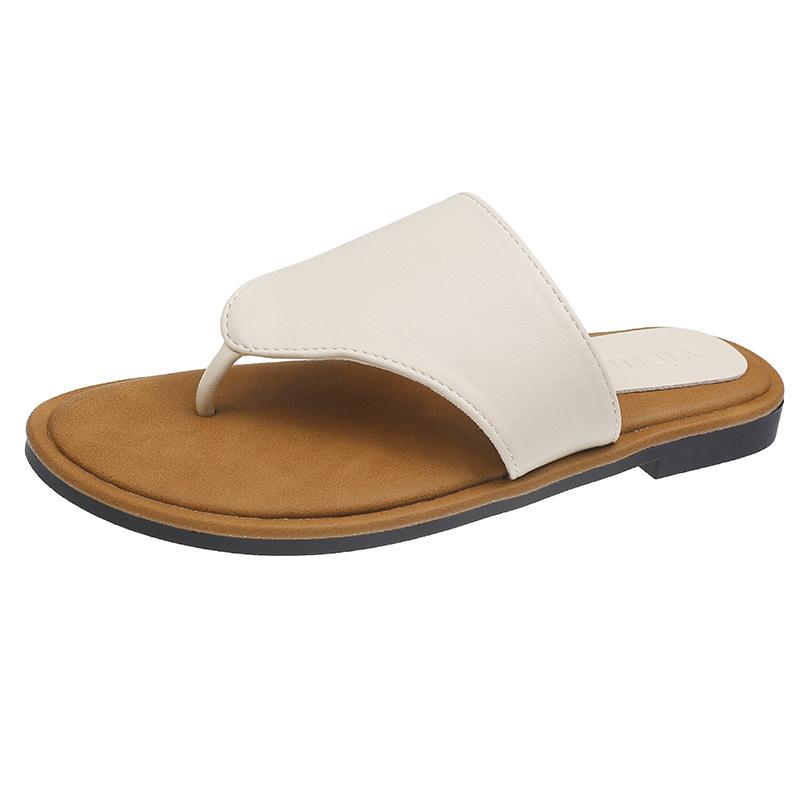 Korean version of fashion toe flat-bottomed slippers for women's summer wear 2025 new models for going out for leisure beach soft-bottom flip-flops
