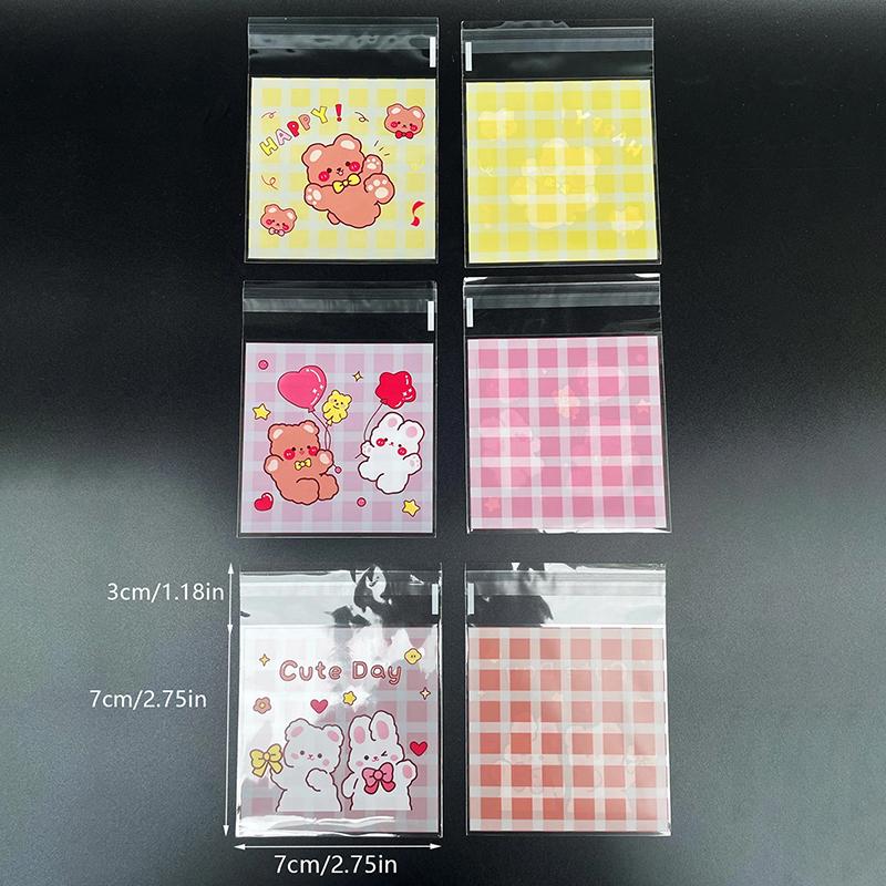 100Pcs Cute Little Bear And Bunny Printed Self-Sealing Bag Transparent Cute Little Cartoon Opp Bag Festival Gift Small Bags