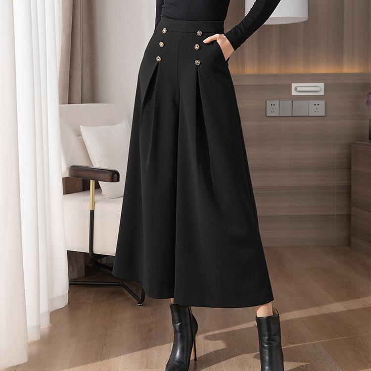 

Women s High-Waisted Wide-Leg Skirt Pants – Spring/Autumn Fashion with Double-Breasted Drapey Design M for 97-106 jin чёрный