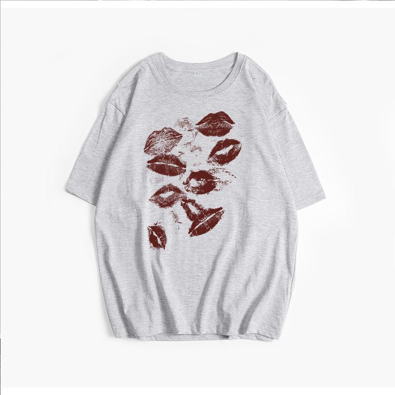 

Футболка Hirsionsan Sexy Lips Printed женская летняя хлопковая мягкая футболка с коротким рукавом женская свободная готическая футболка Higt Street XXXL