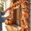 Artificial Maple Leaf Garland for Fall Thanksgiving Decor - Faux Wreath for Front Door Hanging