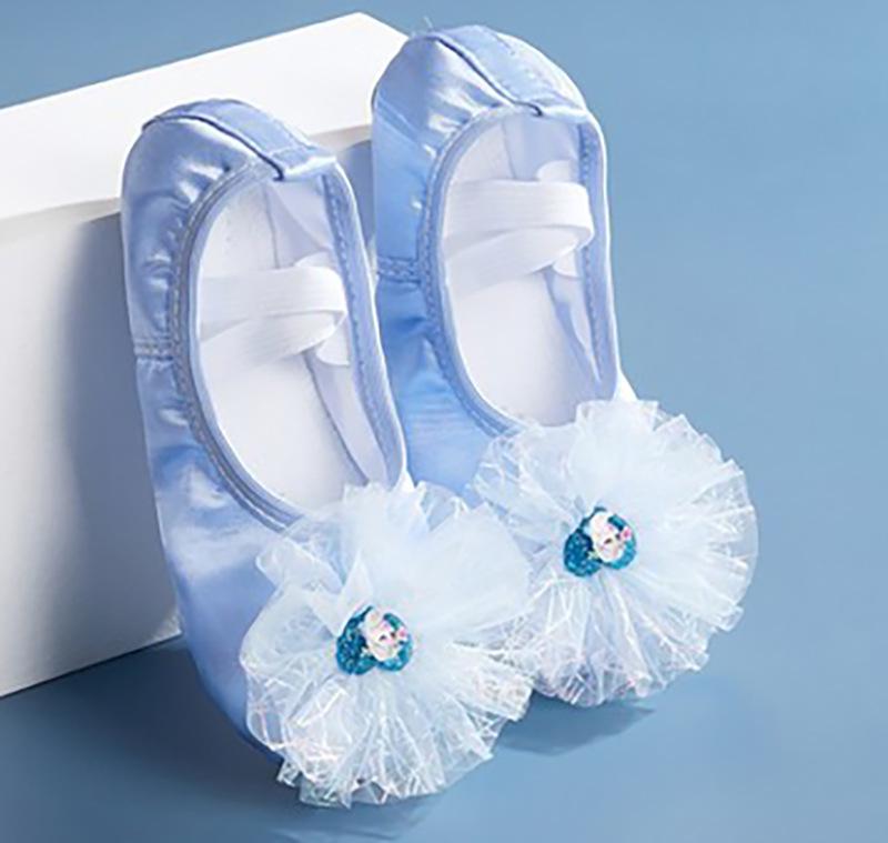 Blaue Satin Mädchen Ballett Tanzschuhe - Weiche Sohle, Schnürlos, Eisprinzessin Stil