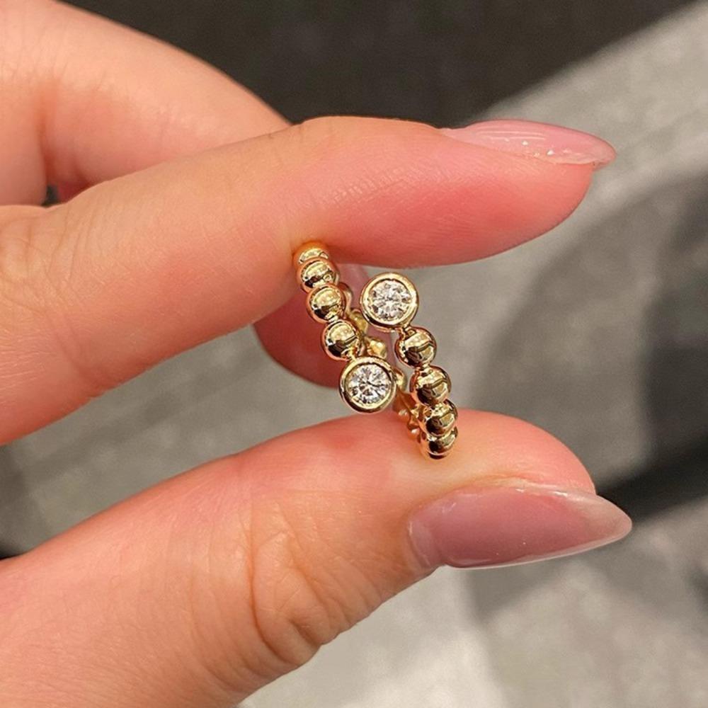 18k Gold Plated Bubble Diamond Ring Vintage Inspired Light Luxury Adjustable Womens Jewelry