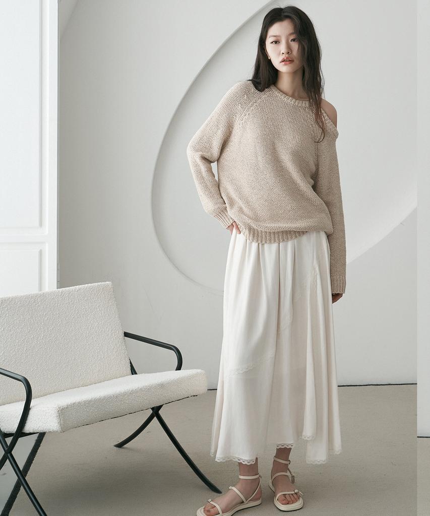 Dijainowol Reverse Off-Shoulder Knit_Beige