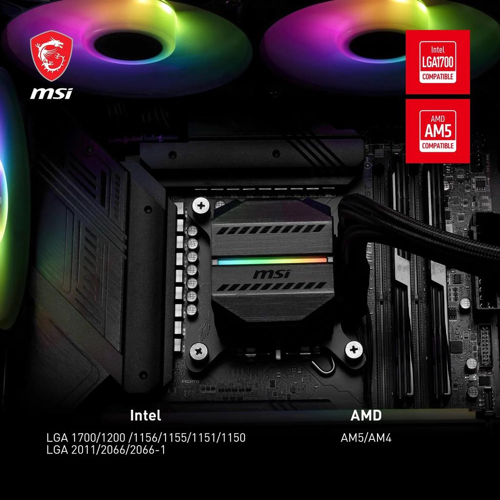 MSI MAG CORELIQUID M240 AIO CPU Liquid Cooler Split Flow Water Cooling with Compatible with Main Steam Sockets such as AM5 and 1700 - 12-Way
