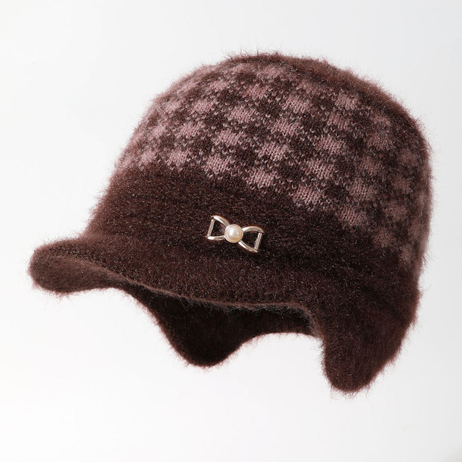 

Зимняя шапка для женщин, матерей среднего и пожилого возраста, теплая и модная шерстяная шапка с козырьком, плюс бархатная ветрозащитная вязаная шапка