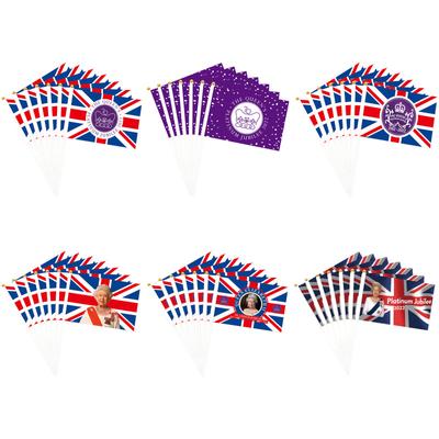 10pcs Queen Elizabeth II Platinums Jubilee Flags On Stick Queen Enthronement Union Jack Hand Held