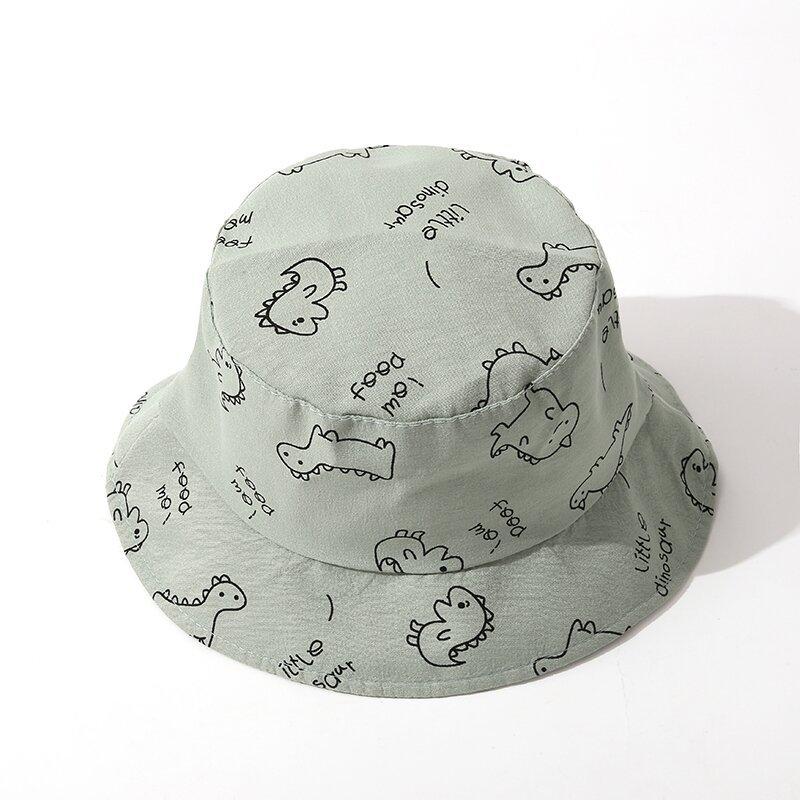 Cute Cartoon Dinosaur Baby Bucket Hat Sun Protection Soft Cotton Beach Cap For Kids Summer Outdoor Fisherman Hat 1pc baby sun hat(0-2Y)