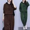 Autumn Plus Size Hooded Corduroy Fashion Set - Slimming Two-Piece for Casual Wear