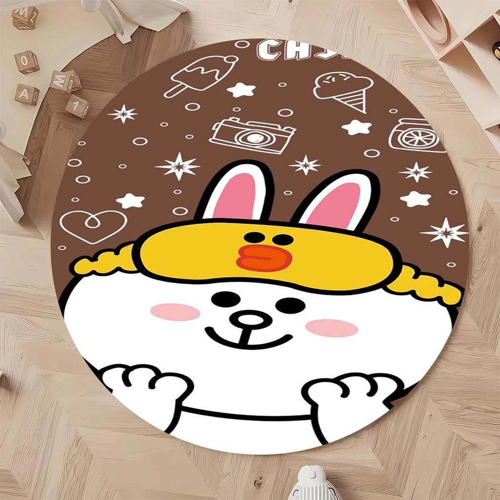 Popular Line Friends Pattern Circular Rug Kids Bedroom Flannel Carpet Playroom Anti-Skid Floor Mat Decor