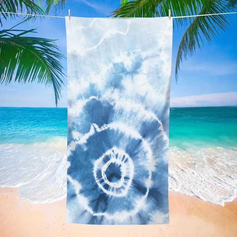 Boho Indigo Spiral Tie-Dye Beach Towel Large Soft Quick-Dry Absorbent Towel Classic Shibori Swirl Pattern Towel for Beach 50X100cm &1pc