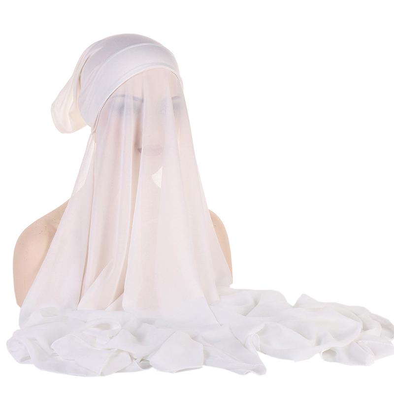 1Pc Muslim Shawl Scarf Chiffon Hijab Breathable Turban Head Wrap Women Solid Color Polyester With Inner Cap