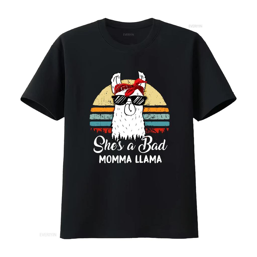 Funny Shes a Bad Momma Llama T Shirt Retro Design Fit for Moms Mamas Grandmas Perfect Idea vintage Washed fashion Unisex