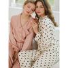 2024 Summer Hard Work Satin Square Collar Pajamas Pajama Pants Polka Dot Living Clothes Rayon Long Sleeve Trousers Home Clothes Set Women