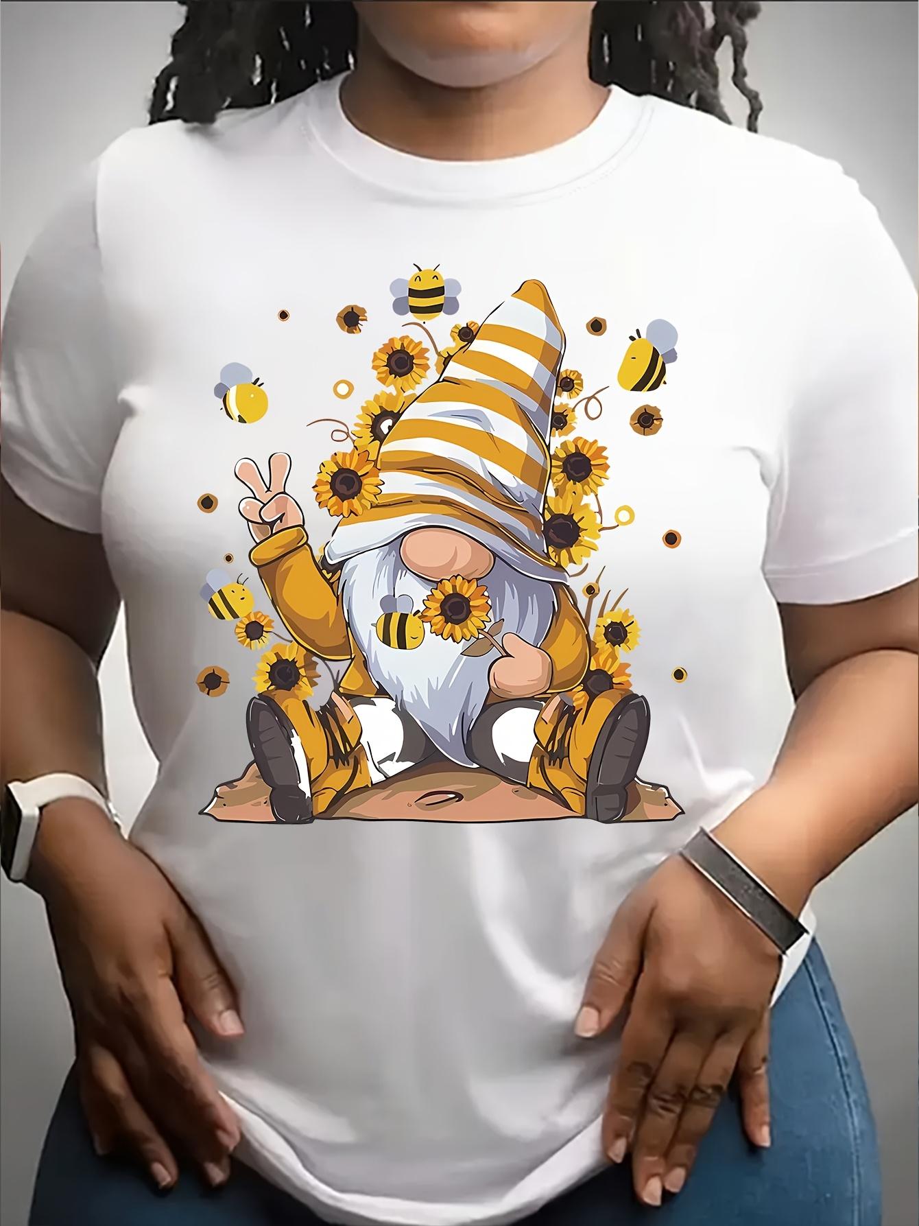 Gnome Sunflower Bee Peace Sign Graphic T-shirt S