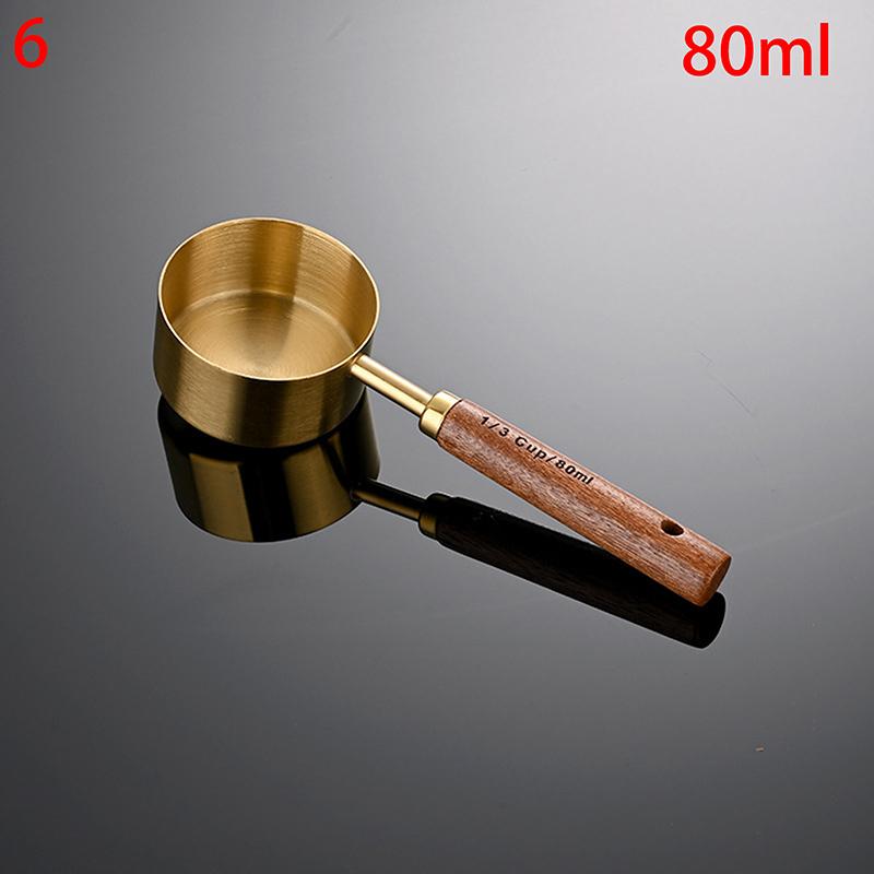 Złoty uchwyt z drewna, stal nierdzewna, miarki, łyżki, narzędzia do pieczenia, zestaw łyżek miarowych do kawy, akcesoria do wag barmańskich