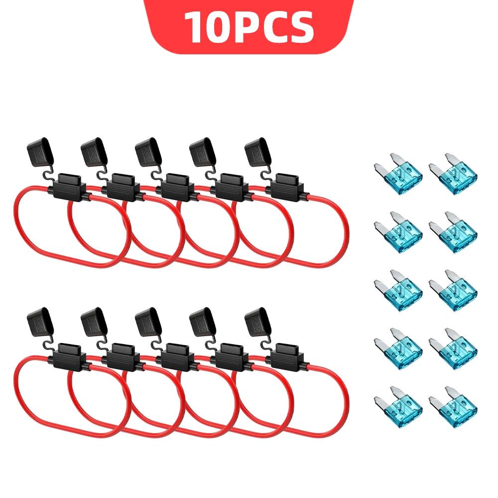 1/10 Stück Auto Inline Sicherungshalter 18AWG Kabelbaum 15AMP Mini Flachsicherung Adapter für 12V Kabel Trennschalter Fassung Feuchtigkeitsfest Spritzwassergeschützt