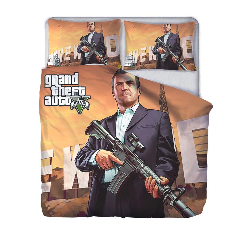 Heißes Grand Theft Auto 3D Bettwäscheset Beliebte Spiele Charakter Gedruckte Bettbezugsets Kissenbezüge Bettwäsche Einzelbett Queen-Size King-Size