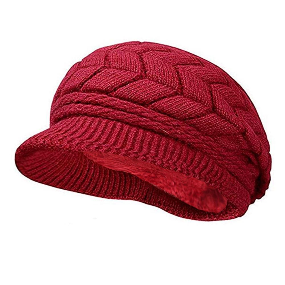 Winter Striper Knitted Cap Ear Protection Thicken Knit Hat Solid Color Women Beret Cap  Women Girls